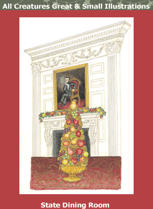 This illustration shows a beautiful fruit centerpiece in the State Dining Room.