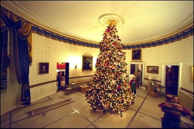 After the completion of the White House tree, volunteers celebrate with hugs and cheers.