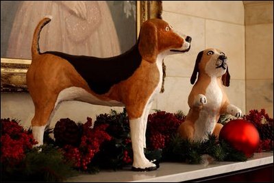President Lyndon Johnson's two famous beagles, Him and Her, loved to chase balls and race down the halls of the White House. President Johnson also had another dog named Yuki, who liked to perform in the Oval Office. Johnson's daughter Luci found Yuki at a Texas gas station. President Johnson served from 1963 to 1969.