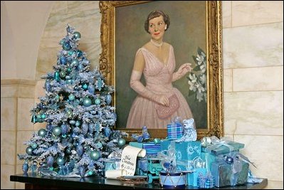 Vignette of Blue Christmas on the Ground Floor.