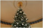 The White House Christmas Tree, a large Fraser Fir, is seen fully decorated in the Blue Room of the White House, Monday, Nov. 28, 2005.