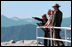 President George W. Bush and former Interior Secretary Gale Norton tour Moro Rock and the surrounding areas in the Sequoia National Park May 30, 2001.