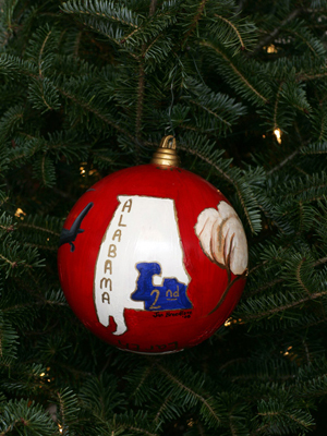 Alabama Congressman Terry Everett selected artist Jan Scofield Breedlove to decorate the 2nd District's ornament for the 2008 White House Christmas Tree.