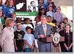 President George W. Bush speaks at an assembly of children and civic leaders contributing to America's Fund for Afghanistan Children