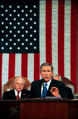 President George W. Bush commits 15 billion dollars to fight the spread of AIDS in Africa and the Caribbean during his State of the Union Address at the U.S. Capitol Jan. 28, 2003. "This comprehensive plan will prevent 7 million new AIDS infections, treat at least 2 million people with life-extending drugs, and provide humane care for millions of people suffering from AIDS, and for children orphaned by AIDS," said the President in his address.