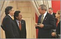 President George W. Bush meets with President Alejandro Toledo of Peru, Manuel Rodriguez Cuadros, Foreign Minister of Peru.