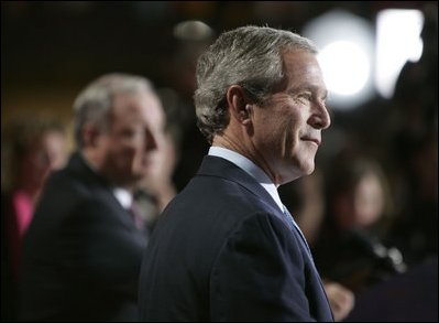President George W. Bush and Canadian Prime Minister Paul Martin answer questions from the media during a joint press availability in the Lester B. Pearson Building during his two-day trip to Ottawa, Canada, Nov. 30, 2004. 