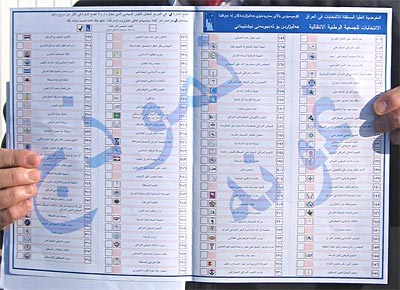 Sample of a ballot to be used in the Iraqi elections