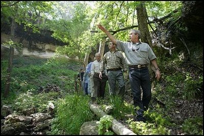 President George W. Bush leads wildlife conservation leaders on tour of his home, Prairie Chapel Ranch in Crawford, Texas, Thursday, April 8, 2004. When in Texas, President Bush often spends time working outdoors on his ranch. 