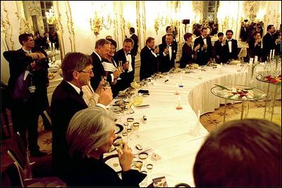 President George W. Bush and Mrs. Bush attend a dinner for NATO leaders at Prague Castle in Prague, Czech Republic, Nov. 20, 2002. White House photo by Eric Draper