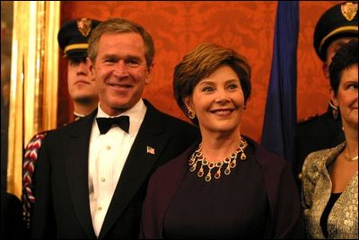 President George W. Bush and Laura Bush attend a dinner for NATO leaders hosted by the Czech Republic at Prague Castle in Prague, Czech Republic Wednesday, Nov. 20, 2002. White House photo by Paul Morse. 