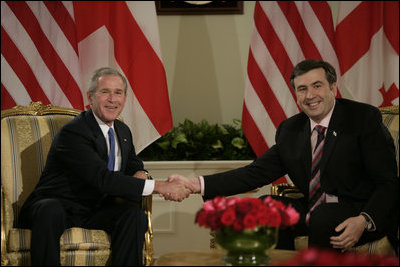 President George W. Bush and Georgian President Mikhail Saakashvili meet in Tbilisi Tuesday, May 10, 2005.