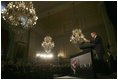 President George W. Bush delivers a foreign policy speech at the Concert Noble Ballroom, Brussels, Belgium, Monday, Feb. 21, 2005.