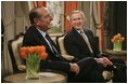 Attending the NATO Summit, President George W. Bush meets with French President Jacques Chirac in Brussels, Belgium, Monday, Feb. 21, 2005.