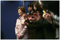 Laura Bush is applauded during a Feb. 21, 2005 event at the Sheraton Brussels Hotel and Towers. 