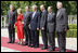 President George W. Bush stands for a photo with a delegation of European Union leaders, joined by National Security Advisor Steve Hadley, left, Tuesday, June 10, 2008 at Brdo Castle in Kranj, Slovenia. From left are, Steve Hadley, U.S. National Security Advisor; Benita Ferrero-Waldner, commissioner for External Relations and European Neighborhood Policy; European Commission President Jose Manuel Barroso; Slovenia Prime Minister Janez Jansa; European Union Secretary General Javier Solana and Dimitrij Rupel, Minister for Foreign Affairs. 