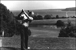 President Gerald Ford plays golf at Mackinaw Island, July, 13, 1975. Courtesy of the Gerald R. Ford Library.