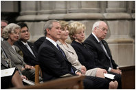 President George W. Bush, Laura Bush, Lynne Cheney and Vice President Cheney attend the National Day of Prayer and Remembrance Service at the Washington National Cathedral in Washington, D.C., Friday, Sept. 16, 2005. 