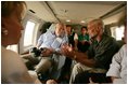 Vice President Dick Cheney tours the flood ravaged areas of Mississippi and Louisiana, Thursday, Sept. 8, 2005, to survey damage and view relief efforts in the wake of Hurricane Katrina. Vice President Cheney and Mrs. Cheney took an aerial tour of the Gulf coast aboard Marine Two with Homeland Security Secretary Michael Chertoff and U.S. Attorney General Alberto Gonzalez.