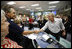 President George W. Bush greets and thanks personnel at the Emergency Operations Center in Austin, Texas, Monday, Sept. 1, 2008, following a briefing update on Hurricane Gustav.