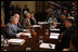 President George W. Bush addresses the media Tuesday, Sept. 2, 2008, before updating members of the Cabinet on Hurricane Gustav. In urging continued coordination with state and local officials, the President said, "We recognize that the pre-storm efforts were important and so are the follow-up efforts... "