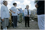 Mrs. Cheney talks with surviving residents of one Gulf Shore, Mississippi neighborhood during a walking tour of the Hurricane Katrina damaged areas Thursday, September 8, 2005.