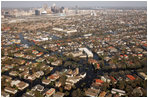 An aerial view shows the flood-ravaged areas of New Orleans, Louisiana Thursday, September 8, 2005. The damage was created by Hurricane Katrina, which hit both Louisiana and Mississippi on August 29th.