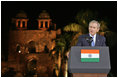 President George W. Bush offers remarks Friday, March 3, 2006, at Purana Qila in New Delhi. The President told the audience, "In a few days, I'll return to America, and I will never forget my time here in India. America is proud to call your democracy a friend."