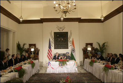 President George W. Bush and Prime Minister Manmohan Singh of India, lead a meeting Thursday, March 2, 2006, with U.S. and Indian CEOs.