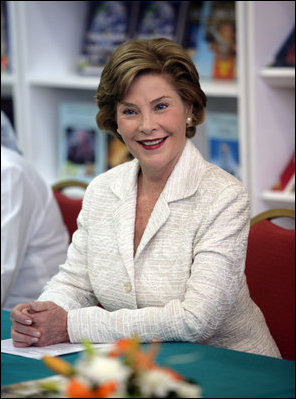 Mrs. Laura Bush listens to participants at a Big Read Egypt/U.S. roundtable Sunday, May 18, 2008, in Sharm El Sheikh. The Big Read Egypt/U.S. is an initiative of the U.S. Department of State and the National Endowment for the Arts, in partnership with the Institute of Museum and Library Services, Arts Midwest, and the U.S. Embassy in Cairo.
