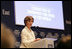 Mrs. Laura Bush speaks at the Egyptian Education Initiative meeting Sunday, May 18, 2008, at the World Economic Forum – International Congress Centre in Sharm El Sheikh, Egypt. Mrs. Bush told her audience, "Advances in technology and global communication are opening new markets and expanding opportunities for people around the world. The Egyptian Education Initiative recognizes that improved education is the key to taking advantage of these opportunities."