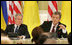 President George W. Bush and Ukraine's President Viktor Yushchenko attend a joint press availability Tuesday, April 1, 2008, during a joint press availability at the Presidential Secretariat in Kyiv.