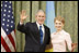 President George W. Bush and Ukraine Prime Minister Yuliya Tymoshenko wave to the media following their meeting Tuesday, April 1, 2008, at Kyiv's Club of Cabinet Ministers.