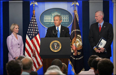 President George W. Bush announces that he has accepted the resignation of Press Secretary Tony Snow and selected Deputy Press Secretary Dana Perino to succeed Mr. Snow as White House Press Secretary Friday, Aug. 31, 2007, in the James S. Brady Press Briefing Room. "Tony Snow informed me he's leaving. And I sadly accept his desire to leave the White House, and he'll do so on September the 14th," said President Bush.