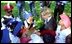Mrs. Cheney talks to local students about George Washington and Benjamin Franklin during Constitution Day at the Naval Observatory in Washington, D.C. Sept. 17, 2002.