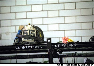 Engine 55 fire station, New York, Oct. 3. White House photo by Eric Draper.