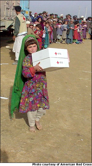 Afghan children received supplies from America's Fund for Afghan Children in December 2001.