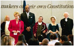 Lynne Cheney and Secretary of Education Rod Paige welcome more than 200 Philadelphia area school children to the National Constitution Center in Philadelphia Wednesday, Sept. 17, 2003. The event celebrates the signing of the United States Constitution, which took place 216 years ago on Sept. 17, 1787. 