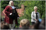 Lynne Cheney looks on as Benjamin Franklin address a group of fourth graders from local Fairfax County public schools during a Constitution Day 2005 celebration at George Washington's Mount Vernon Estate Friday, September 16, 2005. Mrs. Cheney hosted the event which celebrates the anniversary of the signing of the U.S. Constitution 218 years ago. 