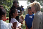 Lynne Cheney talks with a group of fourth graders from local Fairfax County public schools during a Constitution Day 2005 celebration at George Washington's Mount Vernon Estate Friday, September 16, 2005.