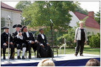 Lynne Cheney enjoys a laugh with American Founding Fathers and historical figure Harriet Tubman during a Constitution Day 2005 celebration at George Washington's Mount Vernon Estate Friday, September 16, 2005. The event, which celebrates the anniversary of the signing of the U.S. Constitution 218 years ago, was offered to a group of fourth graders from local Fairfax County public schools. 