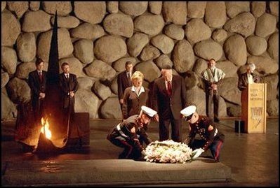 Vice President Dick Cheney and Mrs. Cheney participate in a Wreath Laying Ceremony in the Hall of Remembrance at Yad Vashem in Israel March 18.