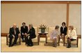 During a meeting at the Imperial Palace, Vice President Cheney and Mrs. Cheney talk with Japanese Emperor Akihito and Empress Michiko in Tokyo April 13, 2004.