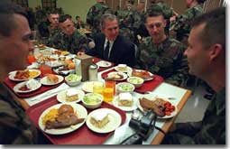 President George W. Bush has lunch with troops at Ft. Stewart in Savannah, Georgia on Tuesday February 12, 2001. (WHITE HOUSE PHOTO BY PAUL MORSE)