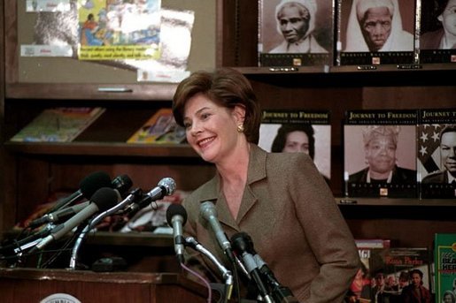 Laura Bush attends the D.C. Teaching Fellows launch at the Patricia Roberts Harris Educational Center in Washington, D.C., Feb., 22, 2001. White House photo by Carol T. Powers.