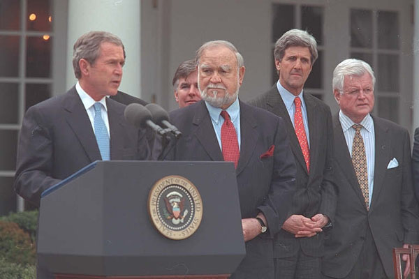 President Bush speaks at bill signing ceremony.