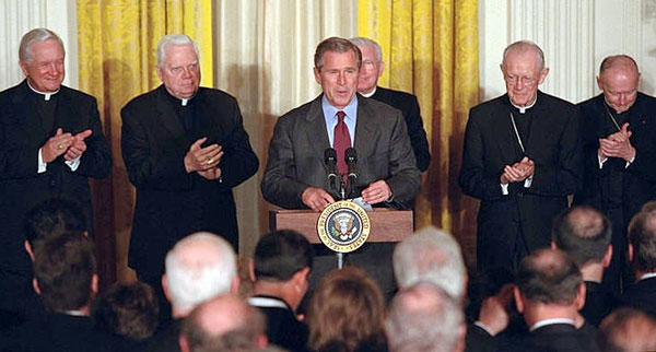 President Bush welcomes Catholic leaders to the White House.