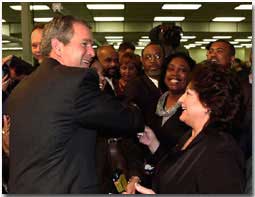 President Bush makes remarks to the employees of Bajan Industries
