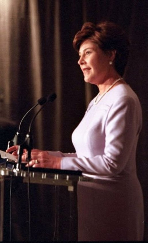 Laura Bush speaks at the Seventeen Cover Girl volunteerism awards luncheon held at the National Museum of Women in the Arts in Washington, D.C., April 4, 2001. White House photo by Paul Morse.