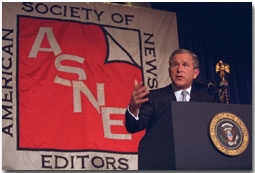 President George W. Bush Speaks at the American Society of Newspaper Editors luncheon on April 5, 2001 in Washington DC. WHITE HOUSE PHOTO BY PAUL MORSE